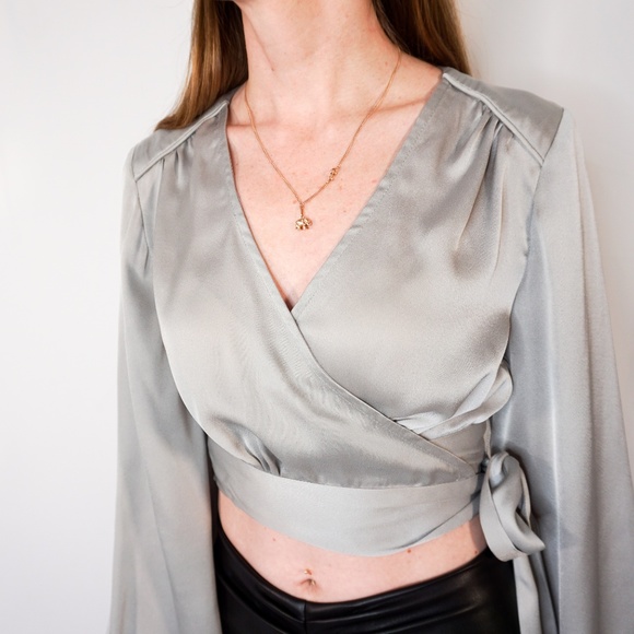 TJD Hotel California Top Slate Cropped Wrap NWT - Picture 8 of 8